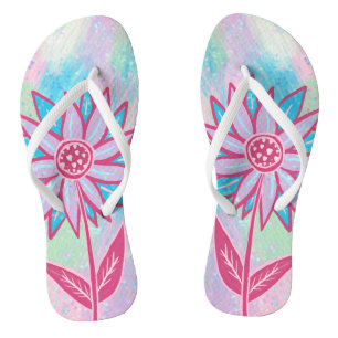 Süße handgezeichnete Pastell-Blume Flip Flops