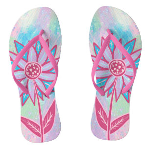 Süße handgezeichnete Pastell-Blume Flip Flops