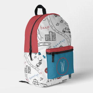 Süße handgezeichnete Stadtverkehr-Autos Monogramm  Bedruckter Rucksack