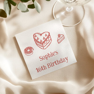 Süße handgezeichnete Süßigkeiten Sweet 16 Geburtst Serviette