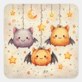 Süße hängende Halloween-Fledermaus-Aufkleber Quadratischer Aufkleber