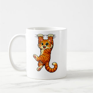 Süße hängende orange Tabby-Katze Kaffee Kaffeetasse