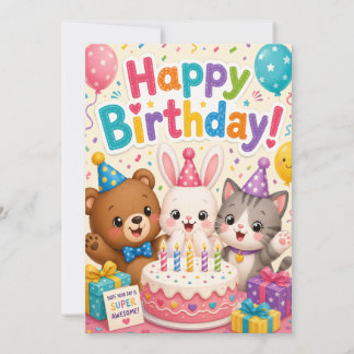 süße Happy Birthday Karte Tiere
