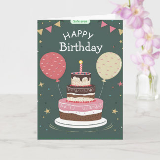 Süße Happy Birthday Kuchen Ballons Grußkarte Karte