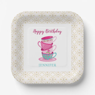 Süße Happy Birthday Tea Party Rosa Whimsical  Pappteller