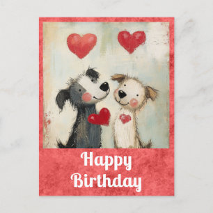 Süße Happy Birthday Wasserfarbe Welpen-Hund Herz Postkarte