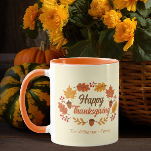 Süße Happy Thanksgiving Blätter Kranz individuell Tasse