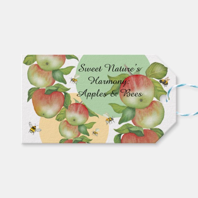 Süße Harmonie: Aquarelläpfel und eine Biene Geschenkanhänger (Vorderseite (Horizontal))