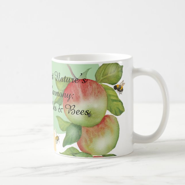 Süße Harmonie: Aquarelläpfel und eine Biene Kaffeetasse (Rechts)