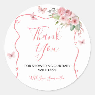 Süße Häschen-Baby-Party Mädchen Rosa Blumen Danke Runder Aufkleber