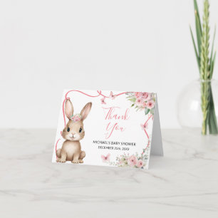 Süße Häschen-Baby-Party Mädchen Rosa Floral Gefalt Dankeskarte