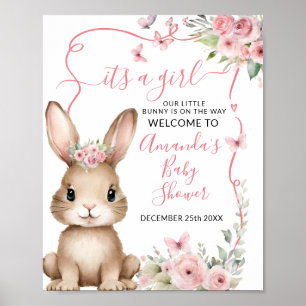 Süße Häschen-Baby-Party Mädchen Rosa Floral Willko Poster