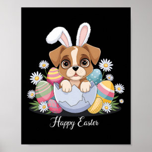 Süße Häschen Boxer Hund Florale Ostereier Skizze H Poster