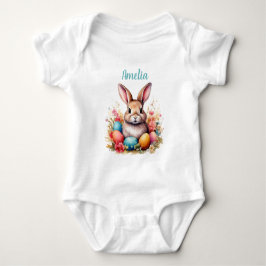 Süße Häschen Eier Blumen Frohe Ostern Name Baby Strampler