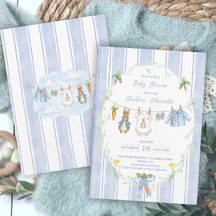 Süße Häschen-Jungen-Kleiderleine Baby Shower Einladung