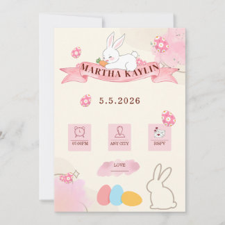 Süße Häschen-Pastell-Vorlage Baby Shower Einladung