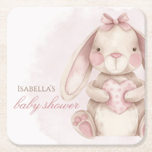 Süße Häschen-Wasserfarbe Rosa Baby Shower Rechteckiger Pappuntersetzer