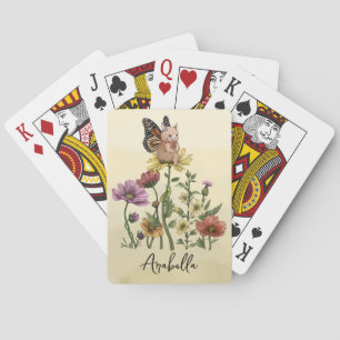 Süße Hase Schmetterling Florale Namensillustration Spielkarten