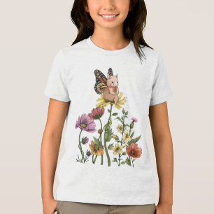 Süße Hase-Schmetterling-Illustration im Blumengart Tri-Blend Shirt
