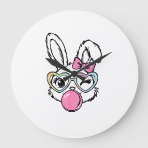 Süße Hasen-Gesicht-Bubble-Gum-Brille Rosa Coquette Große Wanduhr