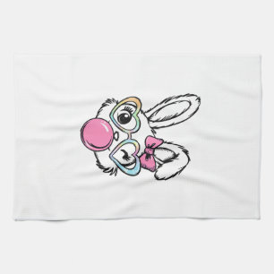 Süße Hasen-Gesicht-Bubblegum-Brille Rosa Coquette  Geschirrtuch