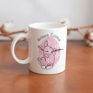 Süße Hasen-Linienkunst Rosa Ei Frühling Kaffeetasse