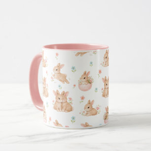 Süße Hasen und Blumen Muster Tasse