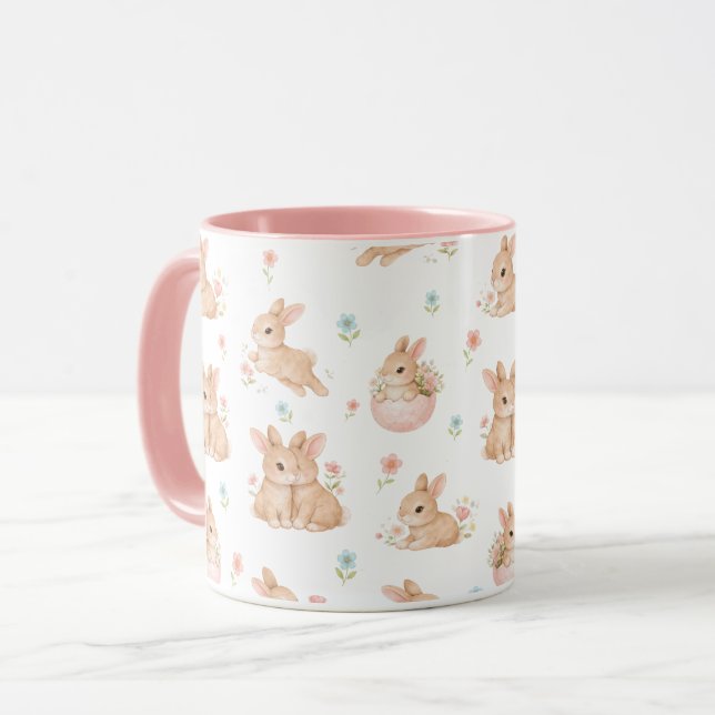 Süße Hasen und Blumen Muster Tasse (Vorderseite Links)