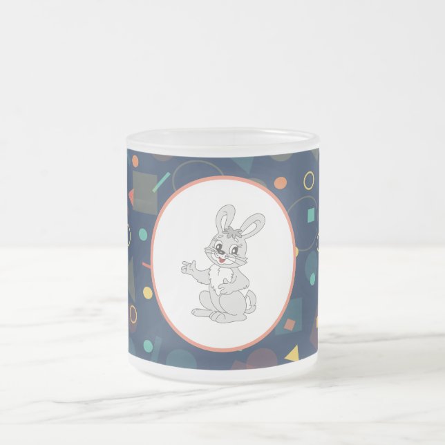 Süße Hasenkunst auf Navy-Muster Mattglastasse (Mittel)