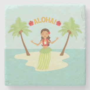Süße hawaiianische Luau-Hula-Tänzerin-Unterlage Steinuntersetzer