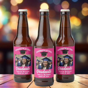 Süße heiße rosa Abschlussfeier Benutzerfoto Bierflaschenetikett