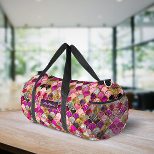 Süße heiße rosa goldene Meerjungfrau Schuppen Mädc Duffle Bag