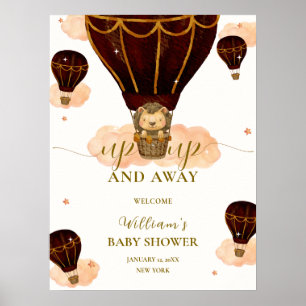 Süße Heißluftballon-Löwe-Junge-Baby-Shower-Willkom Poster