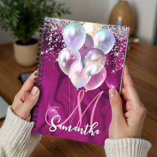 Süße, heißrosa falsche Silber-Glitter-Ballon-Monog Notizblock