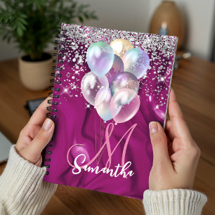 Süße, heißrosa falsche Silber-Glitter-Ballon-Monog Planer