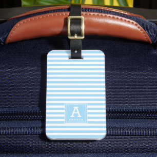 Süße hellblaue Streifen mit monogrammierten Initia Gepäckanhänger