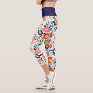 Süße Helle Farbige Florale Wildblume Capri Leggings