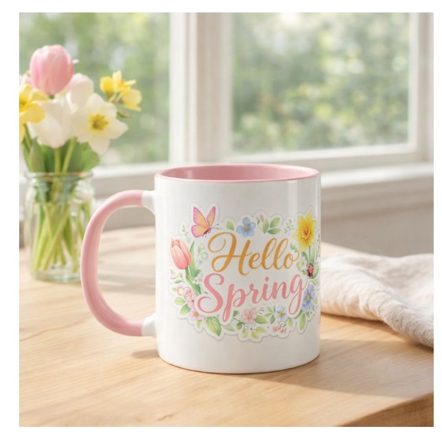 Süße Hello Spring Blumen-Tasse | Anpassbar Tasse (Von Creator hochgeladen)