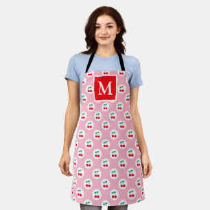 Süße hellrosa und rote Sommer-Kirschen-Monogramm Schürze
