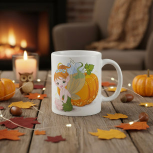 Süße Herbst-Gartenfee mit magischem Kürbis Kaffeetasse