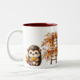 Süße Herbst-Igel-Illustration mit Ernteleiter Zweifarbige Tasse