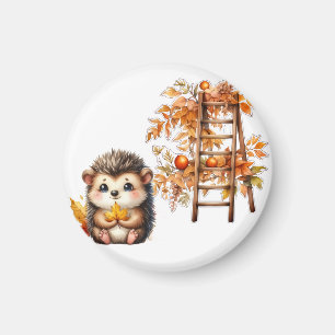 Süße Herbst-Igel mit Ernteleiter-Illustration Magnet