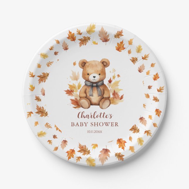 Süße Herbst-Teddybär-Baby-Party Pappteller (Vorderseite)