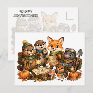 Süße Herbst-Waldtiere Schatzsuche Postkarte
