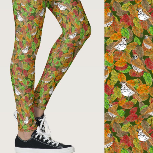 Süße Herbstfarben Blätter Vögel saisonal gemustert Leggings (Von Creator hochgeladen)