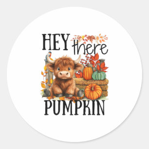 Süße Herbstkuh Hallo Kürbis Herbst Thanksgiving Runder Aufkleber