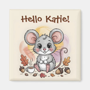 Süße Herbstmaus mit Eicheln und Kaffee Magnet