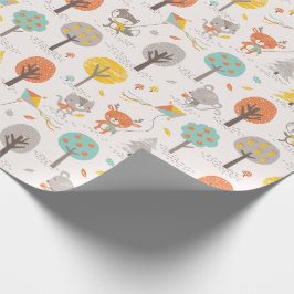Süße Herbstwaldtiere mit Drachen und Bäumen Geschenkpapier