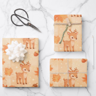Süße Herbstwaldtiere Nahtloses Muster Geschenkpapier Set