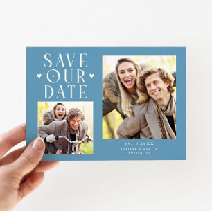 Süße Herzen 2-Foto Denim Blau Hochzeit Save The Date